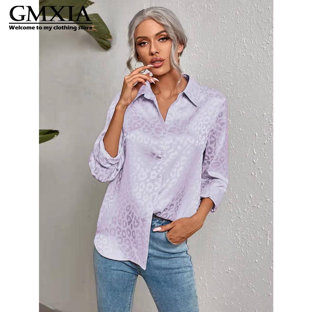 GMXIA Women's Fashion Casual Leisure Long Sleeve POLO Neck Blouses & Shirts
