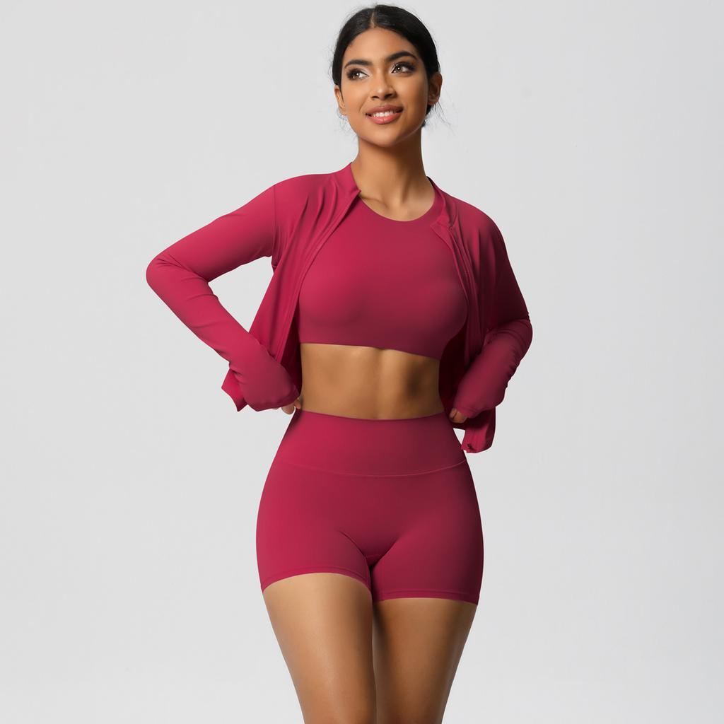 Tight Naked Feeling Brushed Yoga Suit, Quick Drying Breathable Sports Set, Outdoor Leisure Running Fitness Three Piece Set For Women