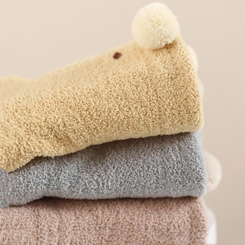 Cute Cartoon Bear Design Baby Socks Coral Velvet Warm Infants Stocking Thickened Socks for 0-5year Kids