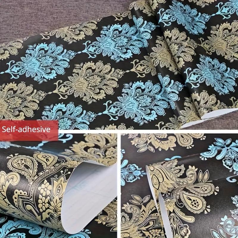 1 Roll  Self-adhesive Wallpaper  Blue and Yellow European Style Flower Wallpaper Peeled and Pasted Furniture Renovation Wallpaper, Wall Decoration!