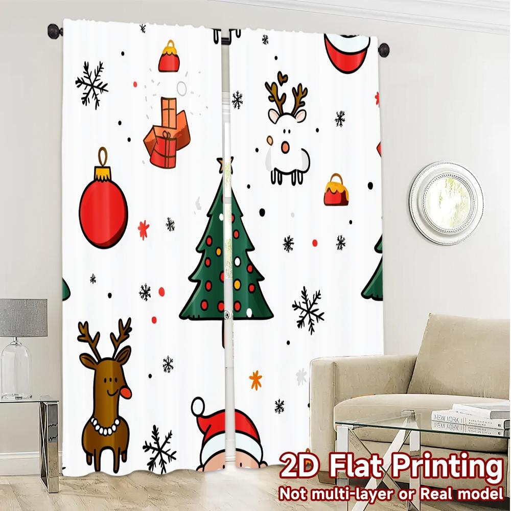 2pcs,Curtains Cute Christmas Seamless (2) Modern Curtains&Window Treatment Yarn Curtains Home Decor Use for Bedroom, Living
