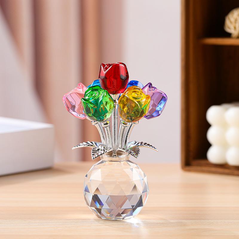 Elegant Crystal Rose Eternal Bloom Ornament - Perfect for Qixi or Valentine's Day Gifts, Living Room Decor, and Handcrafted Art.