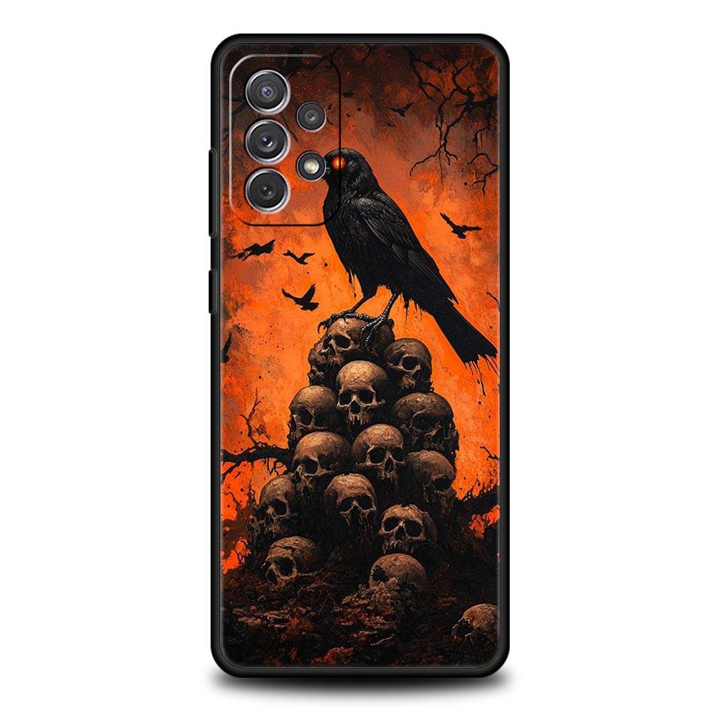 Raven Crow Skull Pattern Phone Case For Samsung Galaxy A17 A07 A55 A35 A25 A15 A05 A33 A31 A23 A21s A13 A41 A73 A53 A51 A71Cover