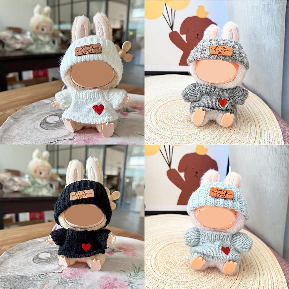 1/4pc Cute 17cm Bunny Doll Accessories with Knitted Clothes Rabbit Ears Hat Heart Sweater for Toy Collectors Labubu Clothes
