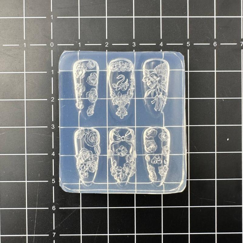 Lace Bow Strawberry 3D Silicone Mold DIY Nail Art Decor Cartoon Rabbit Flower Transparent Mold Manicure Design Tool
