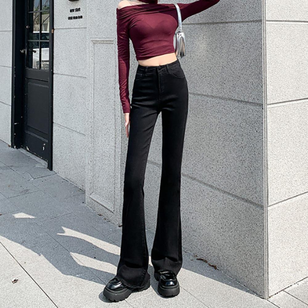 

American retro tight and slightly pulled jeans women s high waist and thin design sense burr edge niche mopping trousers tide XXL чёрный