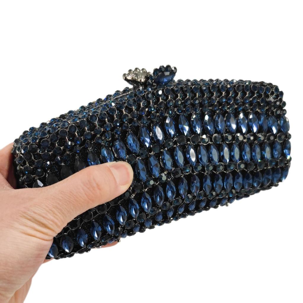 Boutique De FGG Marineblauw Kristallen Clutch Portemonnees Dames Avond Handtassen Bruids Strass Minaudière Tassen Bruiloft Feest Tas