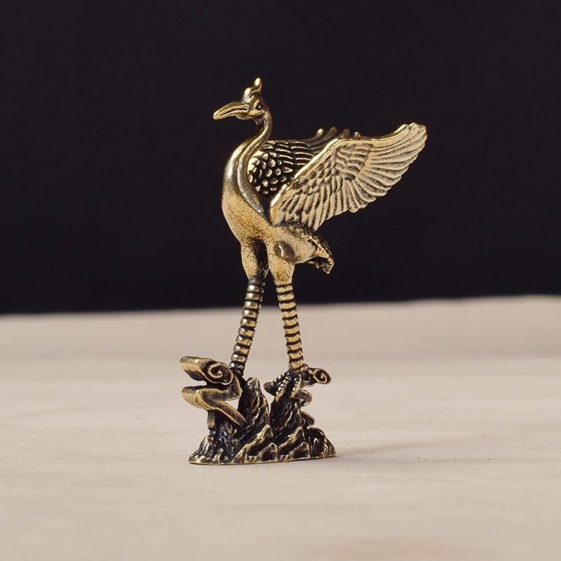Brass Crane Figurines Miniatures Desktop Ornaments Living Room Decorations Crafts Accessories Small Animal Statue Decor
