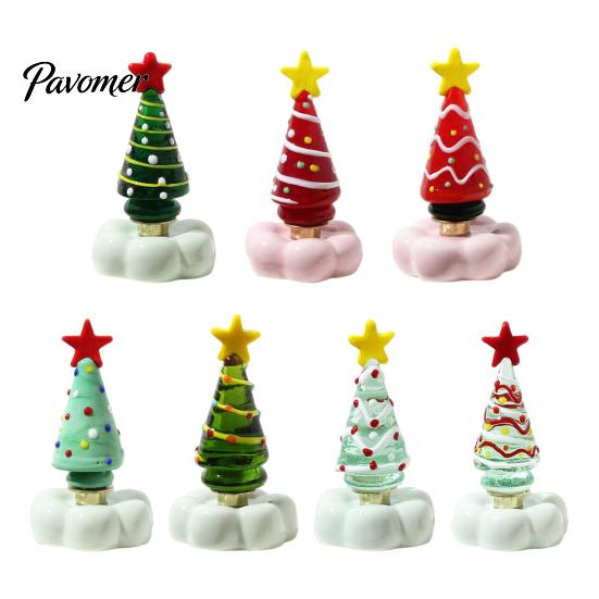 Crystal Holiday Decor Handmade Glass Christmas Tree Ornament with Star Top And Colorful Bead Details, Decorative Tabletop Trees Desktop Rotating