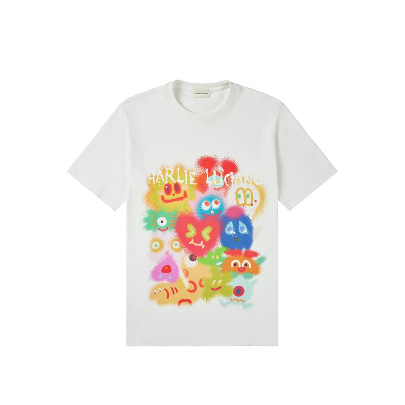 Cute Graffiti Logo Printed Tshirt Casual with Loose Unisex and Women Shortsleeved Top Trend S