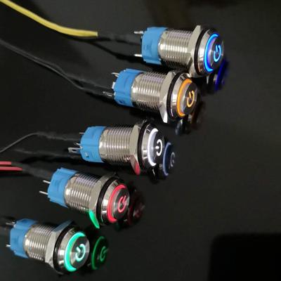 Botón de interruptor autoblocante metálico de 16 mm resistente al agua con luz LED brillante