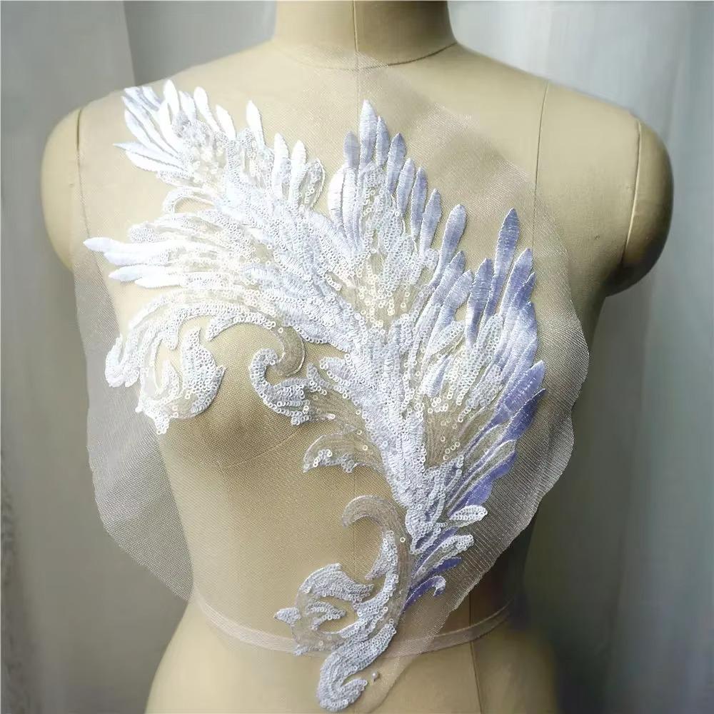 Patch Sequin Embroidery Sequin Appliques Phoenix Tail DIY Sew On Patch Embroidery Patch Wedding Gown DIY Decoration