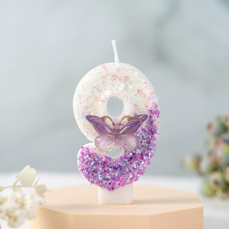 

Digital Birthday Candles Cake Decoration First Year Party Purple Butterfly Creative 9