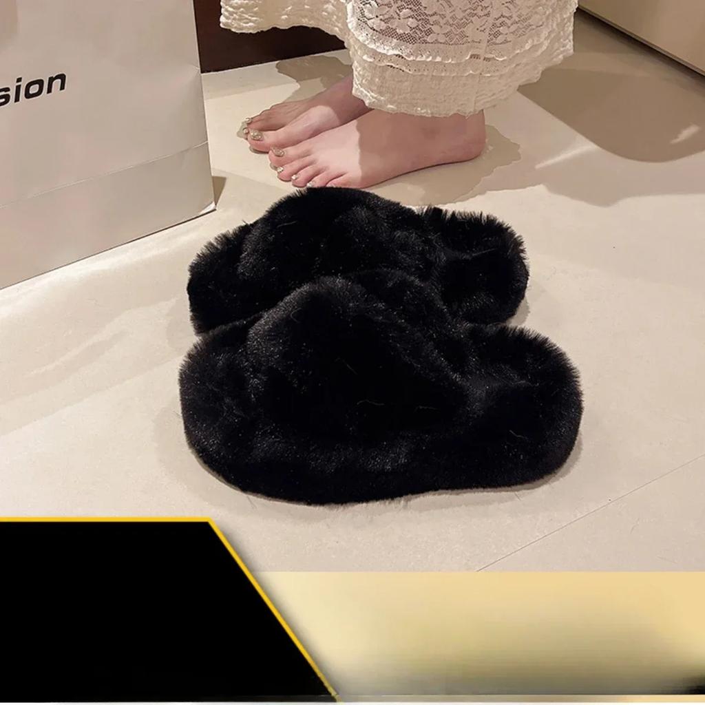 Fashion 2025 Autumn/Winter Candy Color Plush Slippers, Women's Plush Thick Sole Plus Size Cotton Slippers
