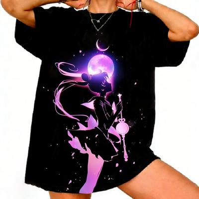 Sailor Moon Retro Lata 90 Anime Graficzny T-shirt Letni Bawełniany Unisex Damska Koszulka Streetwear Casualowy Trend Krótki Rękaw Para Hip Hop Top