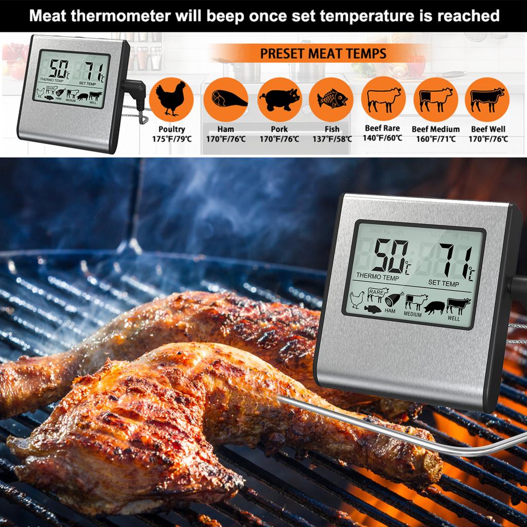 LCD Digital Food Temperature Gauge Cooking Meat Thermometer with Temperature Probe, Digital Oven Thermometer for Grill