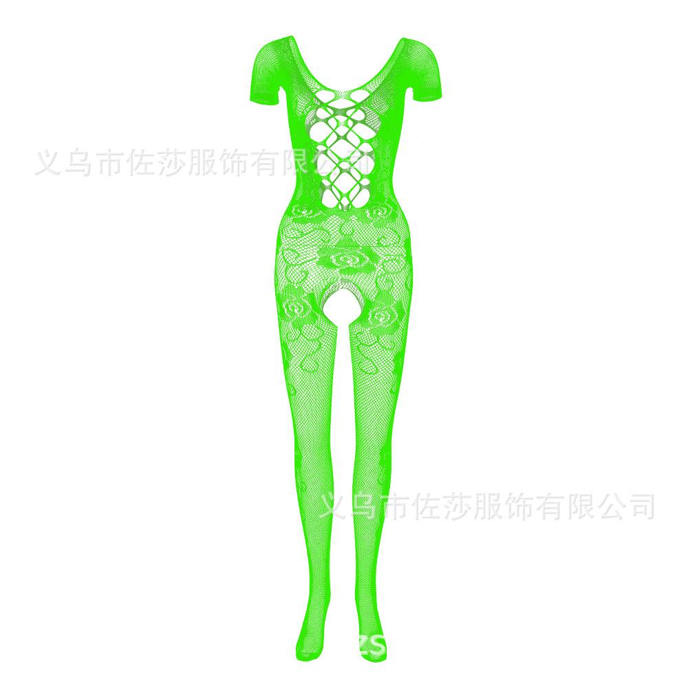 Sexy netwear sexy onesie rose jacquard open-file short-sleeved backless tights