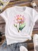(Asian Size) Lady Female Top Printed Women Flower Sweet Trend 90s Casual T Shirt Fashion Graphic Short Sleeve T-shirts Tee Clothing