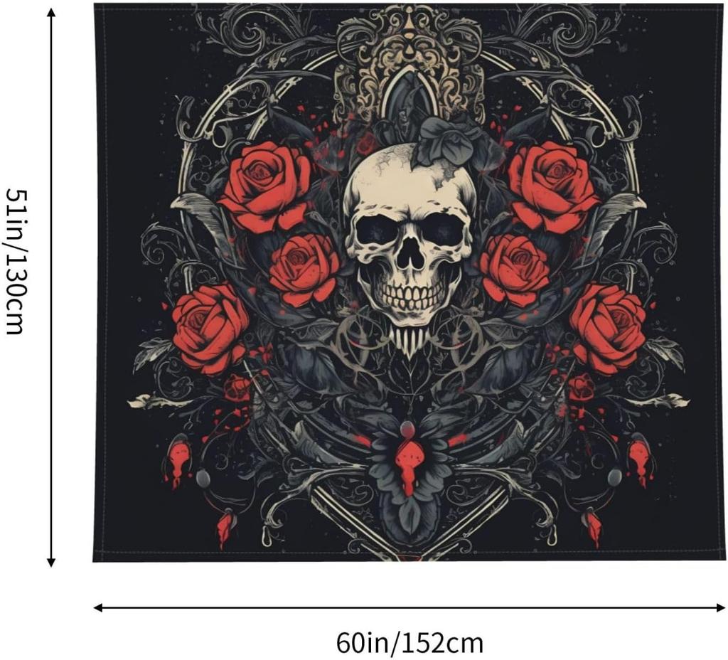 Hanging For Living Room Retro Skull And Roses Tapestry Modern Art Wall Blanket Aesthetic Tapestrys Indoor Outdoor Tapestries