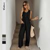 2026 Women's Sleeveless Casual Jumpsuit - Solid Color, Loose Fit