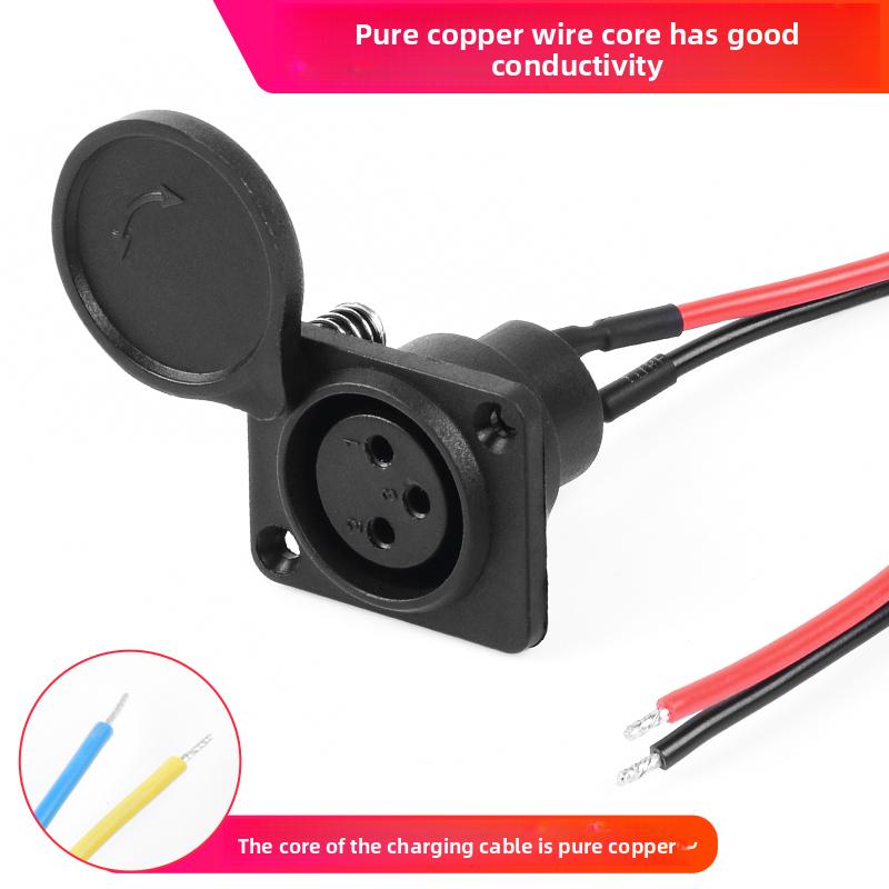 Three-hole round-head charging port socket, lithium battery vehicle power output cable, universal for electric charging cables