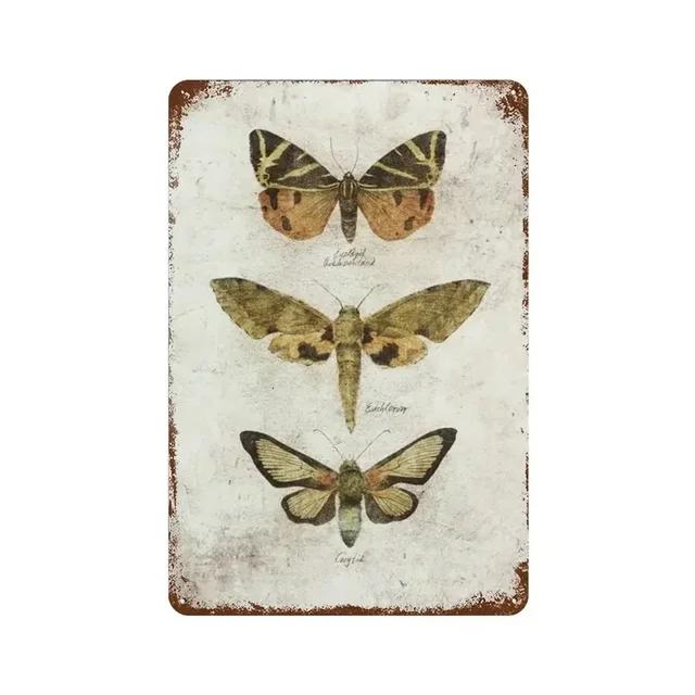 Vintage Butterfly Insect Plant Collection Chart Metal Tin Sign Retro Aesthetic Art Decor for Living Room Wall Home Decor Poster