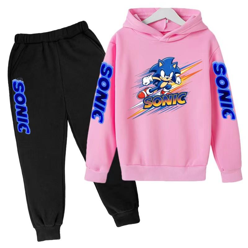 Children's Fall Winter Hooded Sweatshirts Men's Women's Styles Ages3-12cartoon Anime Cat Clothing Long-sleeved Shirt+pants Set