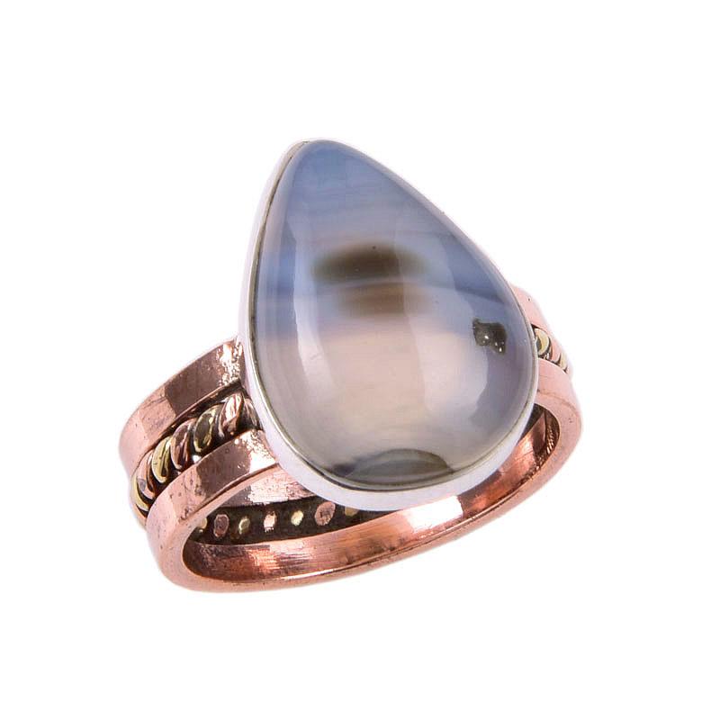 Natural Botswana Agate Gemstone 925 Solid Sterling Silver Two Tone Ring S.6 A3O53