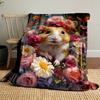 Mixed Color Cartoon Hamster and Floral Pattern Digital Print Flannel Throw Blanket - Non-woven, Polyester, Reversible All-Season