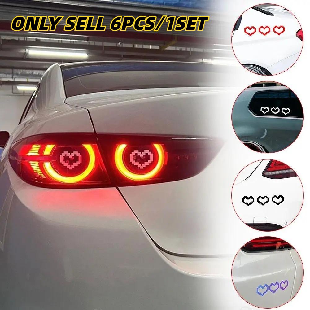 Car stickers mosaic pixel style love heart-shaped car stickers window glass body bumper decoration waterproof stickers 6PCS/1SET