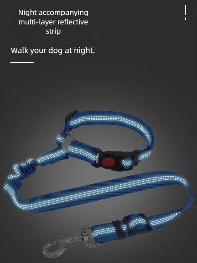 Reflektierender Hunde-Sicherheitsgurt für Auto, Hunde-Autogeschirr-Sicherheitsgurt verstellbar mit elastischem Bungee-Puffer, 2in1 Haustierleine Rückhaltesystem Hunde-Sicherheitsleine