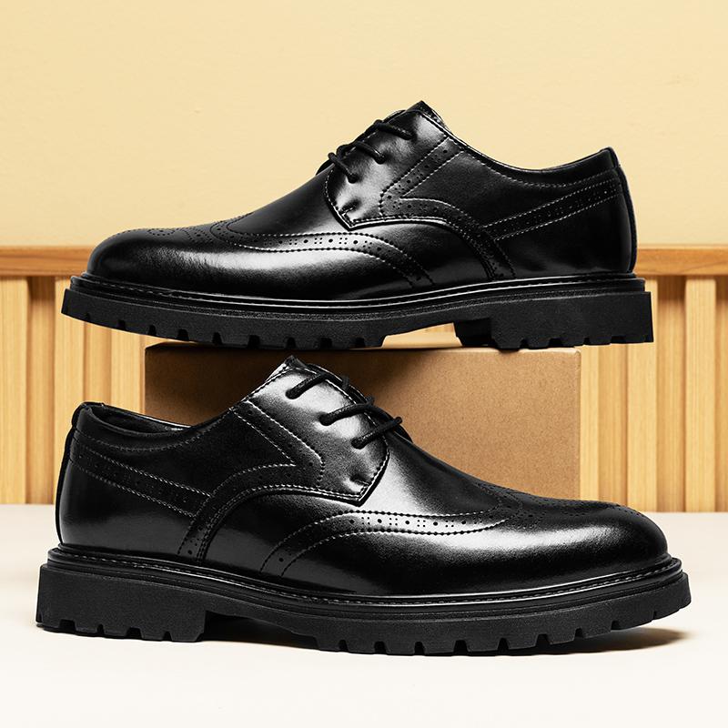 Brogue Men's formal leather shoes Fashionable classic British style Outdoor leisure business party Wedding groom's Black shoes