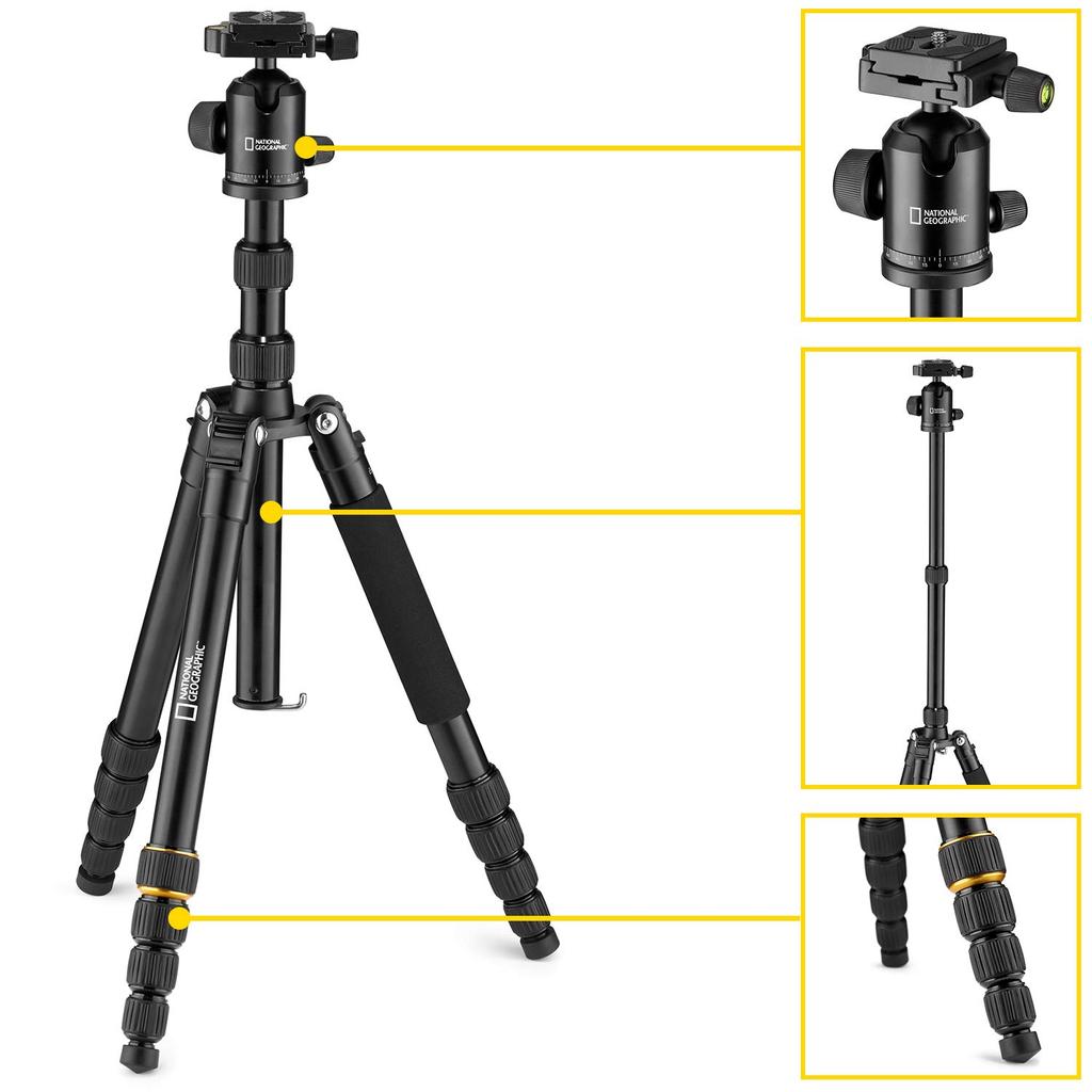 National Geographic Travel 5 Twist Convertible to NGTR002T Tripod, Aluminum, Sections, Lock, Compact, Monopod,