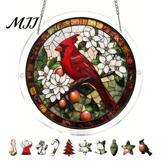 Decorative Garden Sun Catcher Christmas Acrylic Puzzle Suncatcher, Holiday Tree Snowman Stockings Red Bird Office Window Decoration Kit for