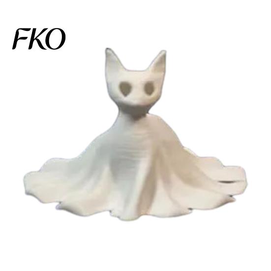 High Precision 3D Printed Ornament Cat Ghost Statues, Halloween Haunted Kitten Figurines with Hollow Eyes Three Style Set & Flowing