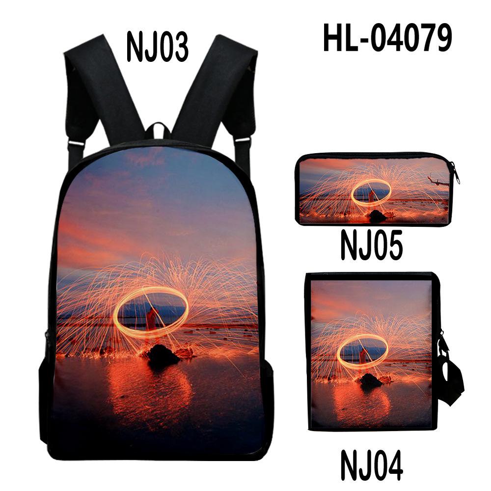 Iconic Distinctive Black Rock Shooter 3D Design 3pcs/Set Learner Bags Everyday Laptop Everyday Backpack Sling Carry Tote Pencil Pouch