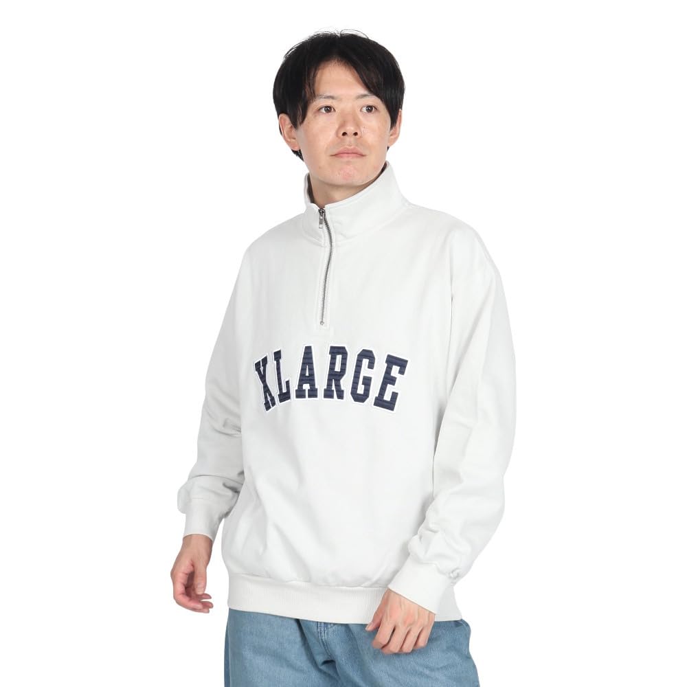 

[Extra Large] Men s ARCH LOGO HALF ZIP SWEATSHIRT, GREY