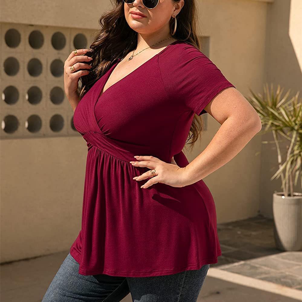 DAFIFY Nadměrná velikost Dámská móda Ležérní Léto Jednobarevný potisk Halenky a košile s krátkým rukávem a výstřihem do V