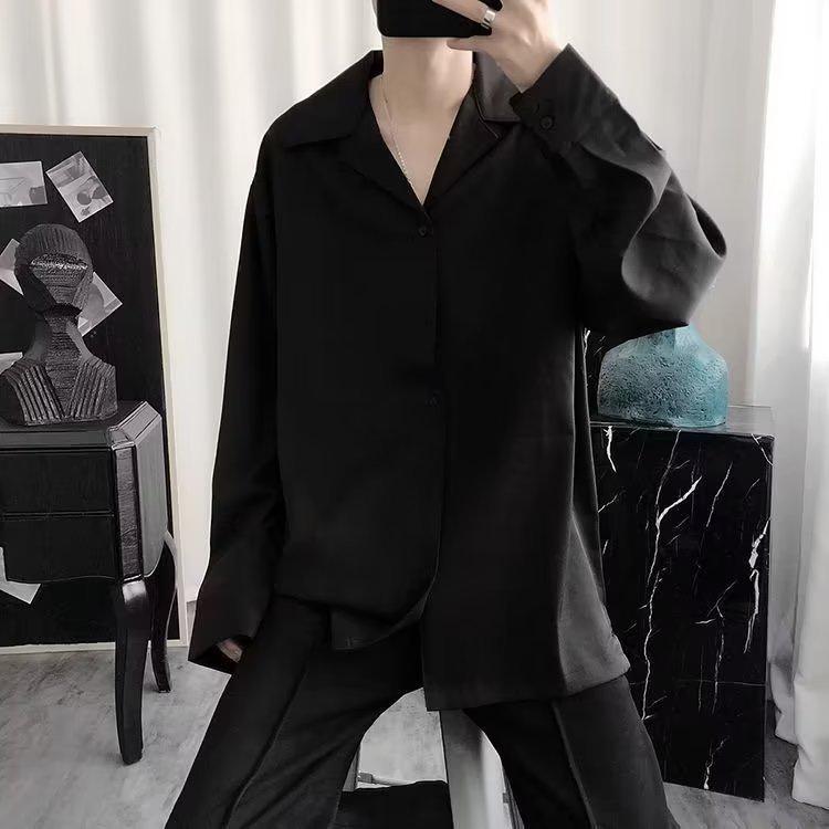 

Мужская белая рубашка с коротким рукавом и кубинским воротником - Трендовая, Высококачественная, Свободного кроя, Повседневная драпировка, Ледяной шелк, Летний стиль M чёрный