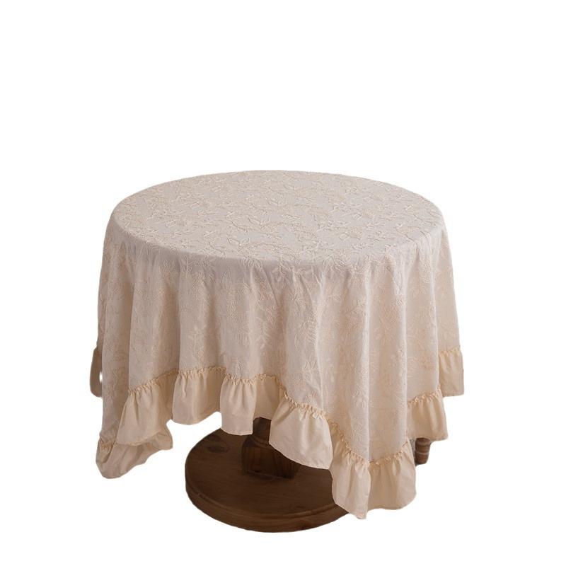 French Cotton Embroidery Black And White Waterproof And Oil-Proof Skirt Ruffle Leaf Fungus Edge Coffee Table Tablecloth Dining Table Cloth