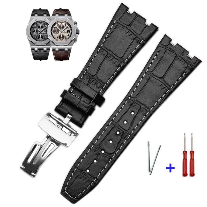 Top layer Genuine Leather watch Strap for AP Audemars 15400 15703 Royal Oak Offshore Series Male 26mm Black Brown Watchbands