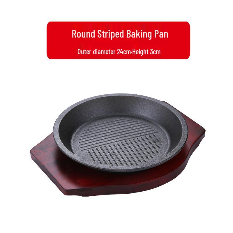 Commercial Cast Iron Round Griddle Pan for BBQ and Gas Grill - Rectangular Steak Plate