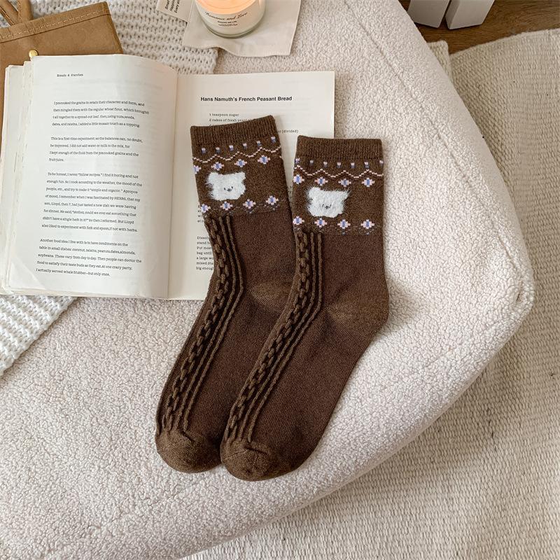 Cartoon Bear Warm Bellow Socks Socks Flocked Socks Piles Of Socks
