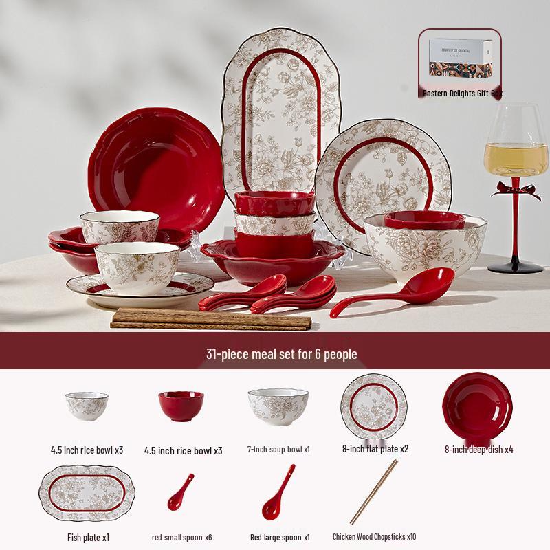 French Rose Engagement Dinnerware Set: Wedding & Housewarming Gift for Newlyweds