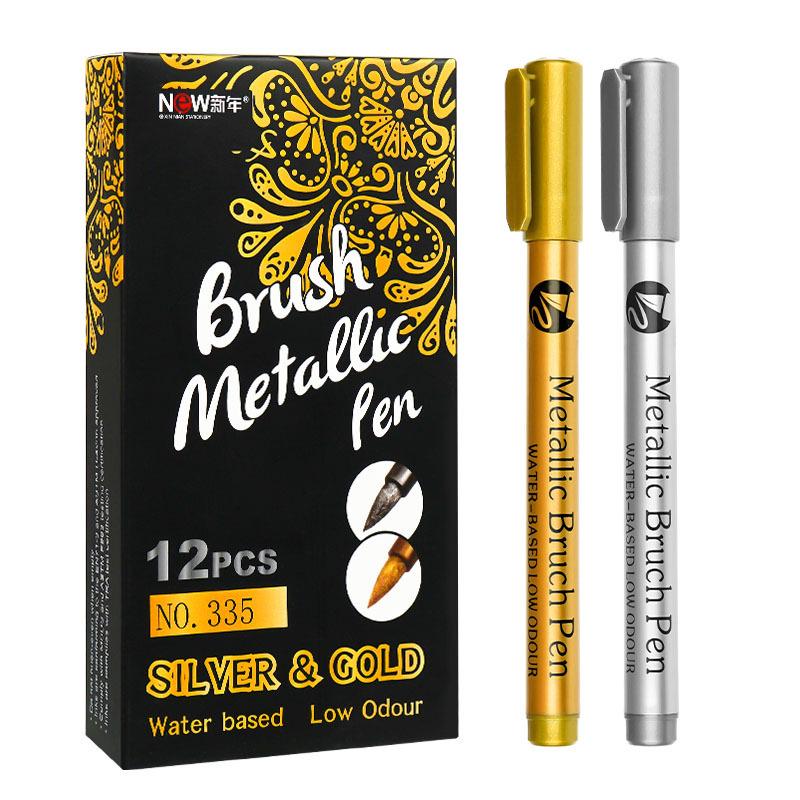 High-Gloss Metallic Gold & Silver Waterproof Paint Markers - Perfect for Signature & Greeting Card Art.