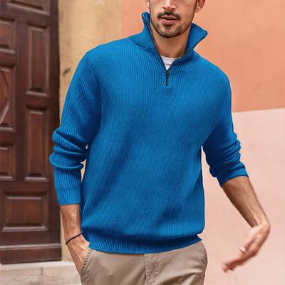 POLO Zipper High Neck Men's Polo Shirt for Autumn Winter Rib-knit Clothes Man Long Sleeve Tops