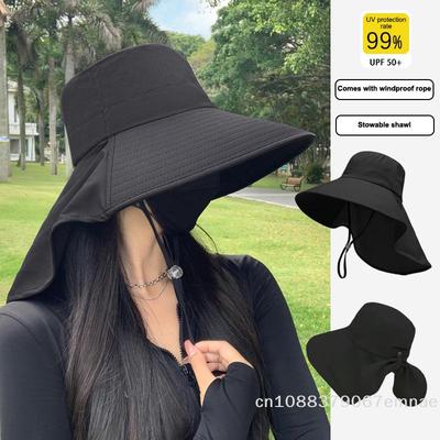 [Z]Shawl Sunscreen Cap Ponytail Travel Fisherman Hat Wide Brim Sun Hat With Neck Flap Outdoor UV Anti Neck Protection Sun Visors