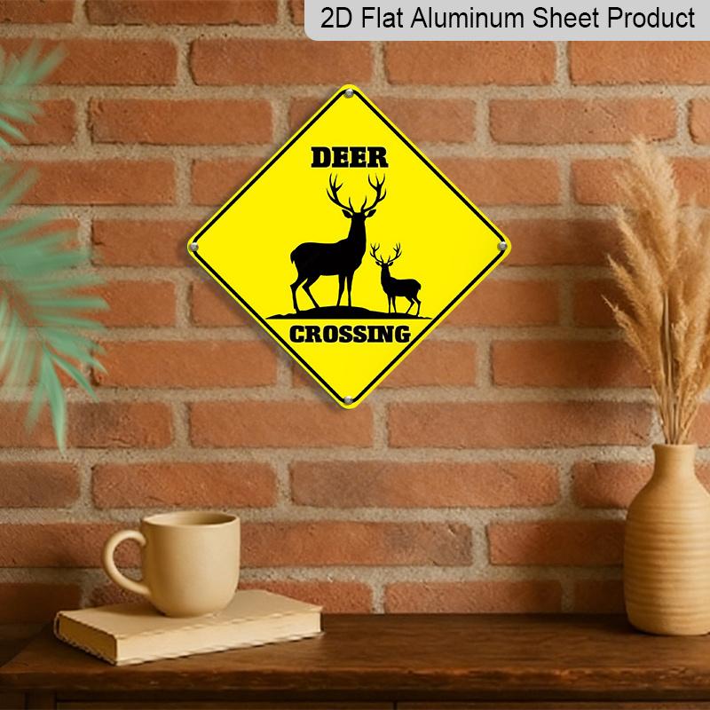 2D Flat 1pc, Funny Deer Crossing Sign - Metal Wall-Mountable Deer Warning Sign, Decor - Novelty Decoration with Deer Crossing Sign for Home & Use