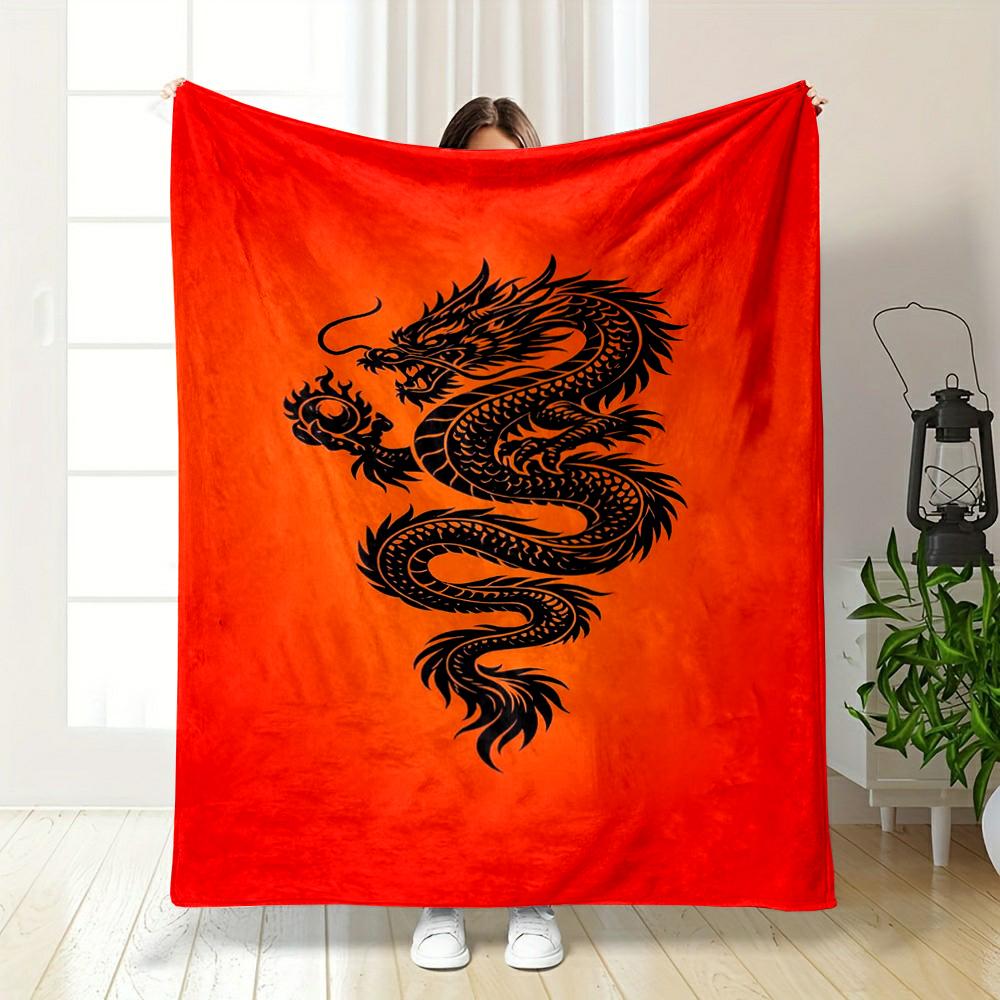 Black Dragon on Red Background Design Blanket, Flannel blanket for bedroom, living room, sofa, and nap sofas.