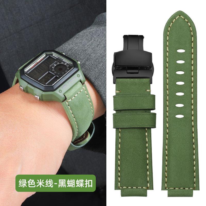 Für Casio kleine quadratische Uhr AE1200/1300/1000 SGW-500H/W218 A159 A158 A168 retro mattiertes Rindslederarmband echtes Lederarmband